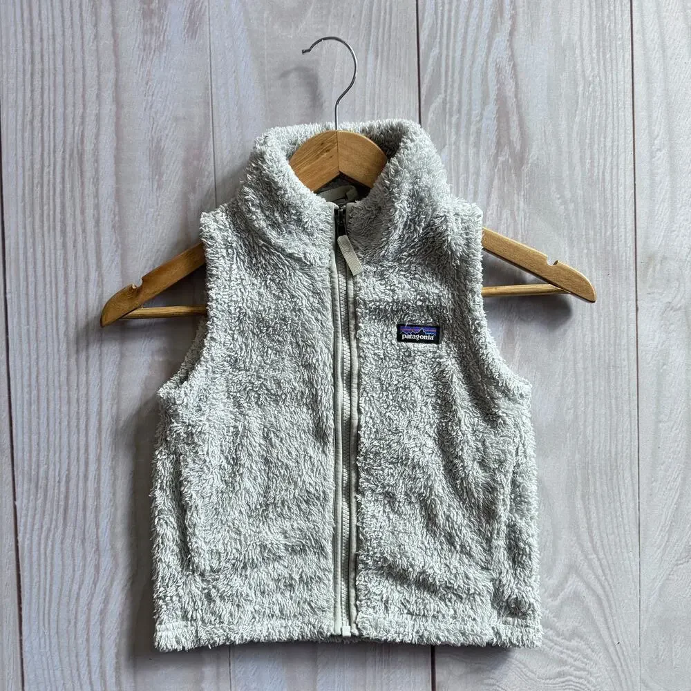 Patagonia Los Gatos Girls Size 4T Sherpa Pile Fleece Fuzzy Vest Gray